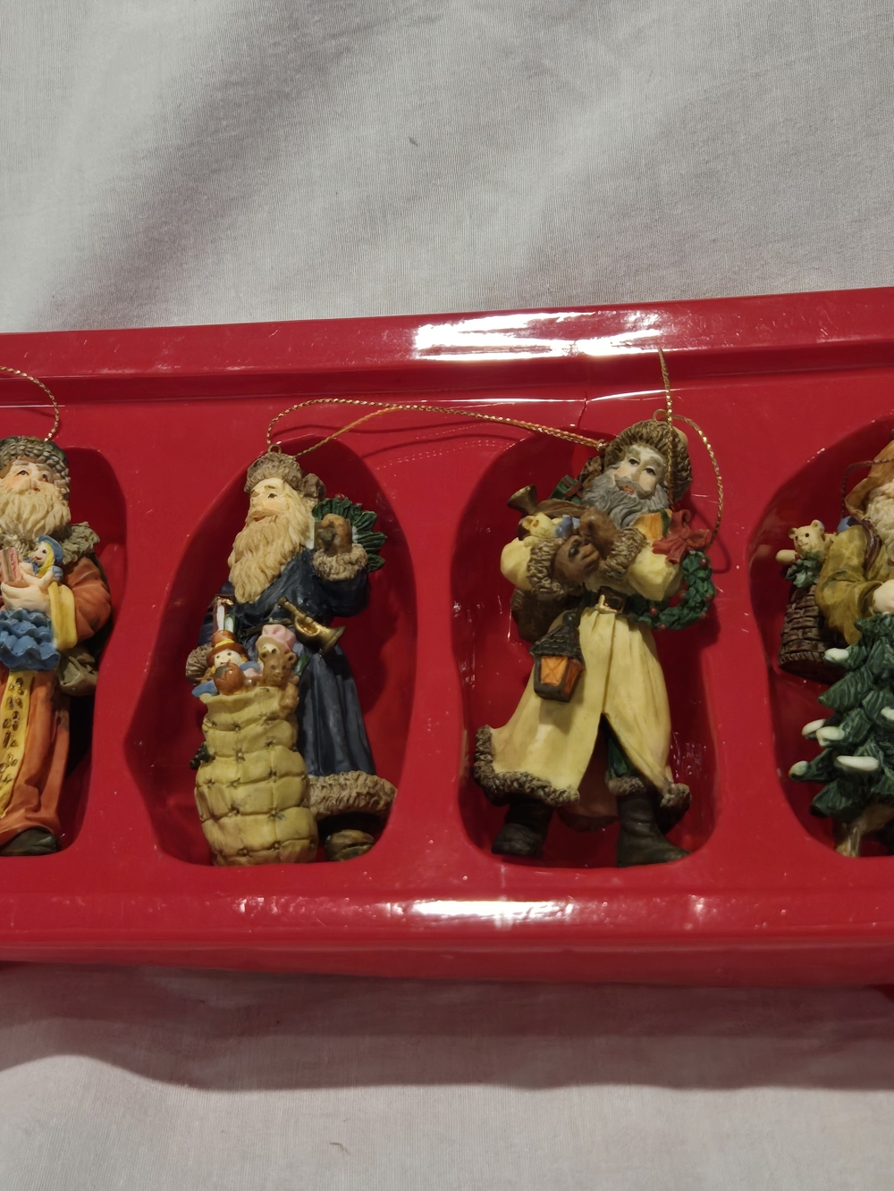 Vintage Style Father Christmas Santa Ornaments Set of 4 Red Box